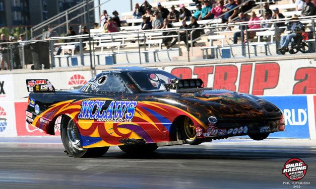 Parker and Marshall lead Alcohol Classes at Nevada Nationals at the Strip in Vegas. Tony Stewart makes NHRA debut.