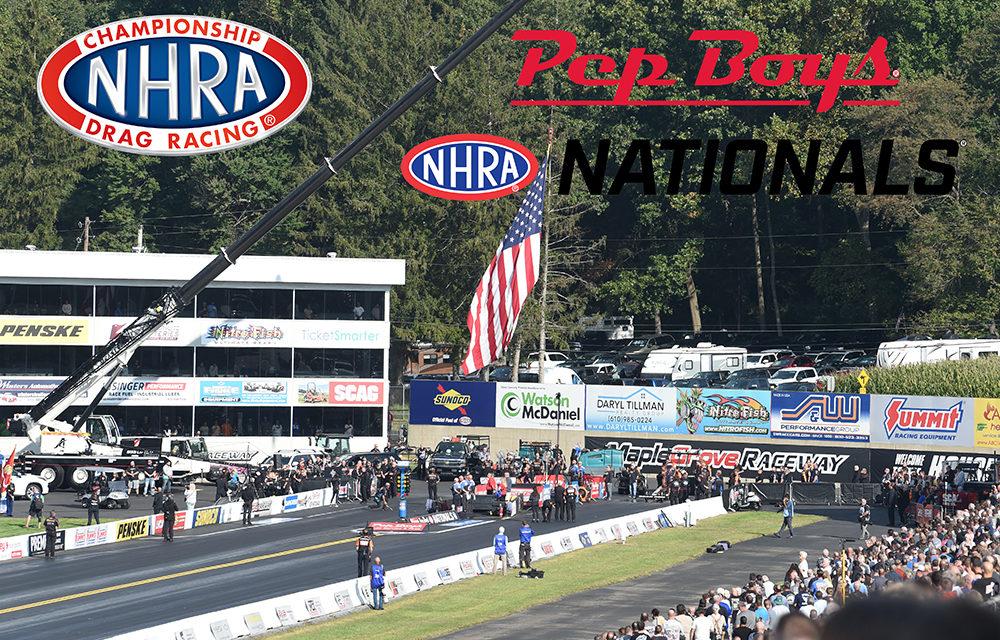 FINISH OF PEP BOYS NHRA NATIONALS POSTPONED TO MONDAY AT MAPLE GROVE RACEWAY